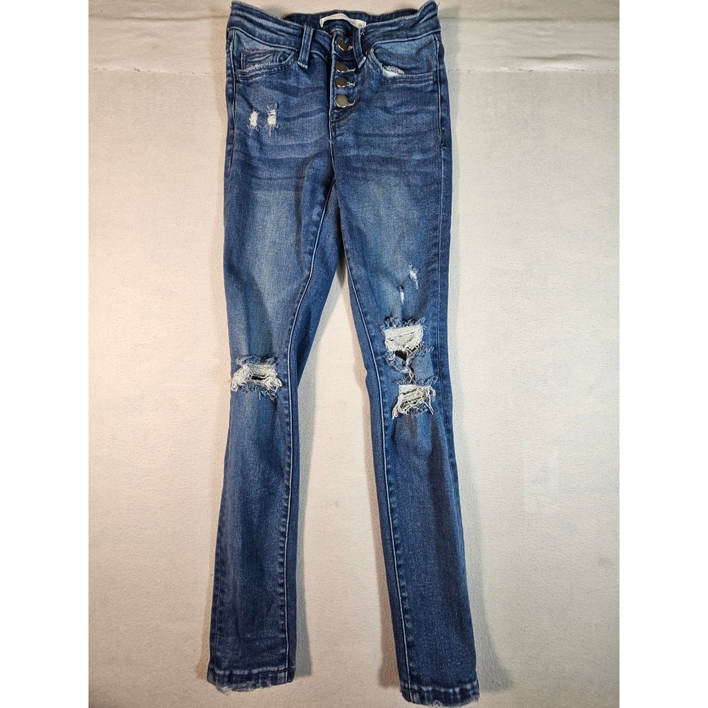 Altar'd State Distressed Skinny Jean Blue Button Fly High Rise T5069-F24 Size 24